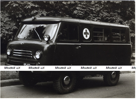 Уаз-450А, Медицинская Помощь» МО СССР - 1962 г. (интерьер армейский - 4 носилок), 145025, DiP Models 1:43