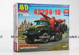 Сборная модель Лесовоз УРАЛ 43204-10 с прицепом-роспуском, 1401AVD, AVD Models 1:43 