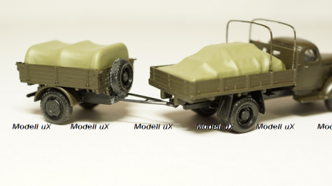 Зис 150 борт с дугами и грузом + прицеп с грузом, темный, Herpa 1:87 