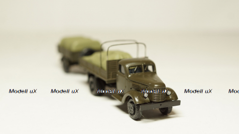 Зис 150 борт с дугами и грузом + прицеп с грузом, темный, Herpa 1:87 