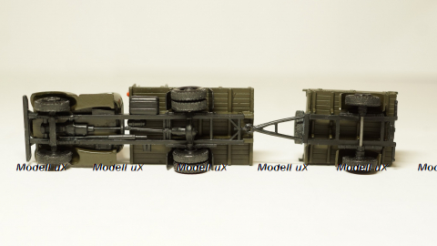 Зис 150 борт с дугами и грузом + прицеп с грузом, темный, Herpa 1:87 