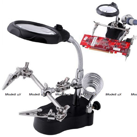 Многофункциональная лупа с зажимами, третья рука с подсветкой и увеличительным стеклом