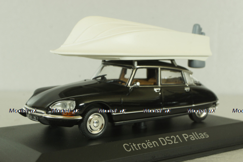 Citroen DS 21 Pallas 1972 with boat in goppa, black, 157072, Norev 1:43