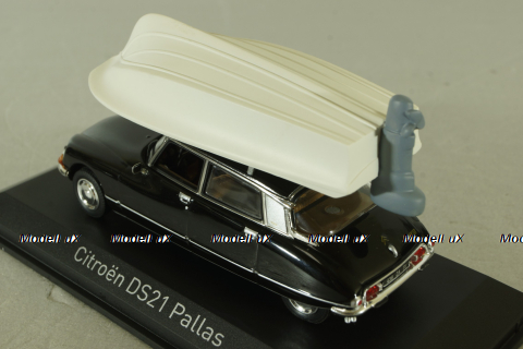 Citroen DS 21 Pallas 1972 with boat in goppa, black, 157072, Norev 1:43