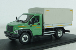 Газон Next C41R11 бортовой с тентом, зел/сер, Н232, Наш автопром 1:43