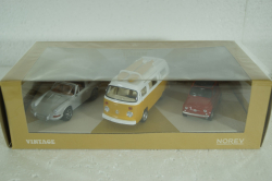 Set 3x Vintage Porsche 911 Targa Spider 1969/Fiat 500 1965/Volkswagen T2b Camper, 841104, Norev 1:43