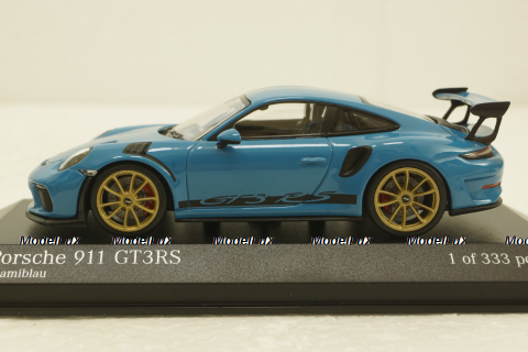 Porsche 911 (991 II) GT3 RS with gold rims 2018 lightblue, 413067046, Minichamps 1:43