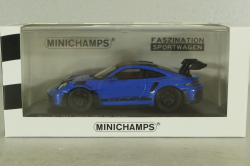 Porsche 911 (992) GT3 RS with Weissach-Package, black/ blue rims and blue décor, 413062122, Minichamps 1:43   