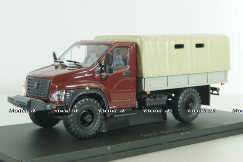 Газон NEXT C41A21 бортовой с тентом бордовый/бежевый, в боксе, Н234,  1:43