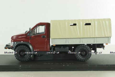 Газон NEXT C41A21 бортовой с тентом бордовый/бежевый, в боксе, Н234,  1:43