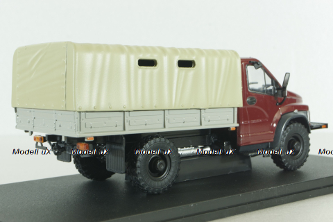 Газон NEXT C41A21 бортовой с тентом бордовый/бежевый, в боксе, Н234,  1:43