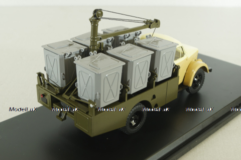 КММ-2 контейнерный мусоровоз на шасси ГАЗ-51Д 1958, желт/корич/хаки SSM1583, SSM 1:43