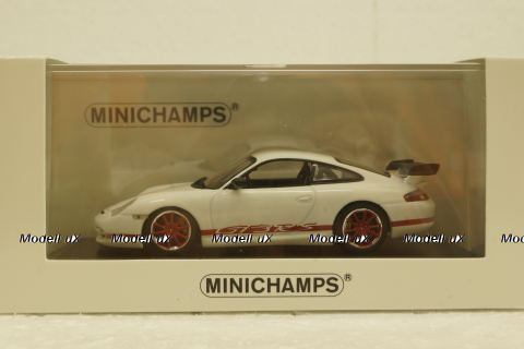 Porsche 911 (996) GT3 RS 2002, white/red rims, 403062028, Minichamps 1:43