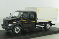 Газон NEXT C42R31 бортовой с тентом черный/серый Н231, Наш Автопром 1:43