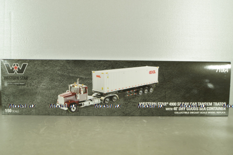 Western Star 4900 SF day cab with 40' dry goods sea container, red/white, 71064, Diecast Masters 1:50