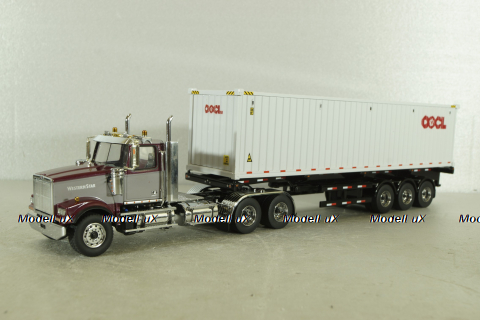 Western Star 4900 SF day cab with 40' dry goods sea container, red/white, 71064, Diecast Masters 1:50