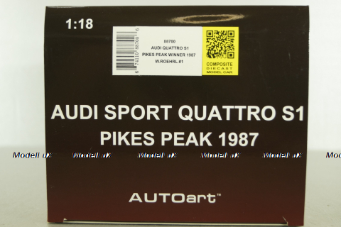 Audi Quattro S1, Pikes Peak Winner 1987 #1, W.Röhrl, white, 88700, Autoart 1:18