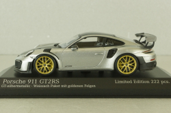 Porsche 911 (991.2) GT2RS Weissach package 2018, silver with gold rims, 413067231, Minichamps 1:43
