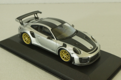 Porsche 911 (991.2) GT2RS Weissach package 2018, silver with gold rims, 413067231, Minichamps 1:43