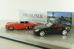 Mercedes 190 SL (W 121) 1955 red and Mercedes SLK 350 (R171) 2004 black, Set, B66045920,  Minichamps 1:43 