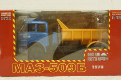 Маз-509Б самосвал, 1970г синий/желтый, Н722, Наш Автопром 1:43
