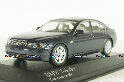 BMW 735 E65 7-Series, 2001, blue, 431020206, Minichamps 1:43
