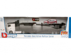 Mercedes Actros 2545 white Car transport with Ford Focus Turnier, Burago 1:43