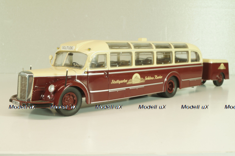 Mercedes-Benz O 6600 bus with trailer "Stuttgarter Sehloss Kurier" 1951 , red/cream, B66042533, Schuco 1:43