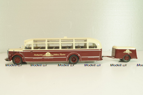 Mercedes-Benz O 6600 bus with trailer "Stuttgarter Sehloss Kurier" 1951 , red/cream, B66042533, Schuco 1:43