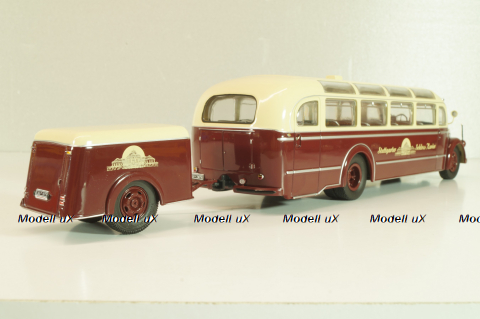 Mercedes-Benz O 6600 bus with trailer "Stuttgarter Sehloss Kurier" 1951 , red/cream, B66042533, Schuco 1:43