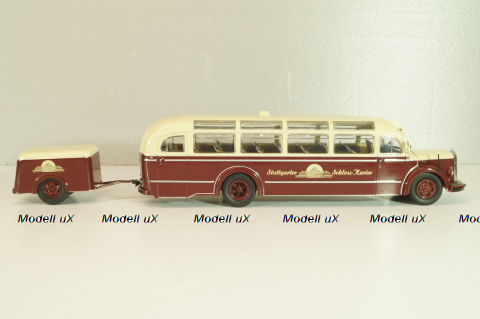 Mercedes-Benz O 6600 bus with trailer "Stuttgarter Sehloss Kurier" 1951 , red/cream, B66042533, Schuco 1:43