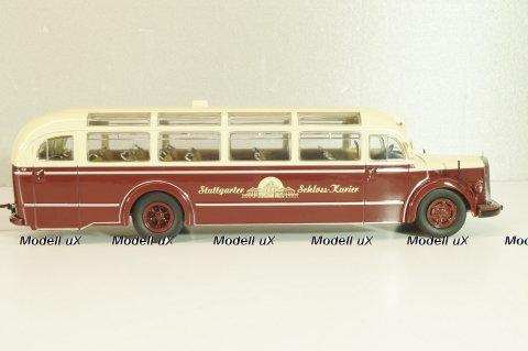 Mercedes-Benz O 6600 bus with trailer "Stuttgarter Sehloss Kurier" 1951 , red/cream, B66042533, Schuco 1:43