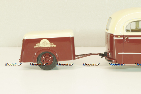 Mercedes-Benz O 6600 bus with trailer "Stuttgarter Sehloss Kurier" 1951 , red/cream, B66042533, Schuco 1:43