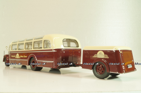 Mercedes-Benz O 6600 bus with trailer "Stuttgarter Sehloss Kurier" 1951 , red/cream, B66042533, Schuco 1:43