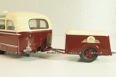 Mercedes-Benz O 6600 bus with trailer "Stuttgarter Sehloss Kurier" 1951 , red/cream, B66042533, Schuco 1:43