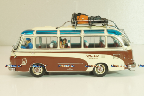 Setra S6 bus Marti 1955, with 4 figuren, brown/cream, 02824, Schuco 1:43