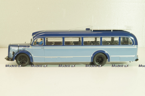 Mercedes-Benz O 6600  bus with figuren driver "Rothenburg O.D. Tauber"  1951 , blue/light blue, 02743, Schuco 1:43