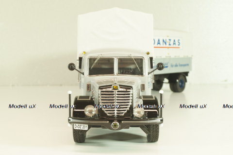 Bussing 8000 truck with trailer "Danzas" 1950 #2, grey, 06253, Schuco 1:43