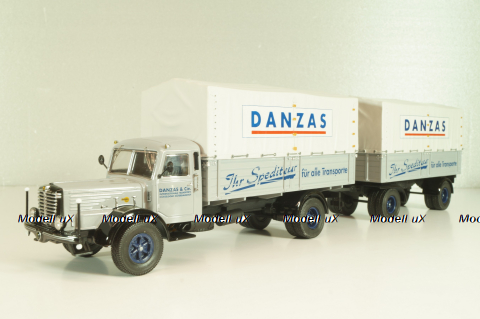 Bussing 8000 truck with trailer "Danzas" 1950 #2, grey, 06253, Schuco 1:43