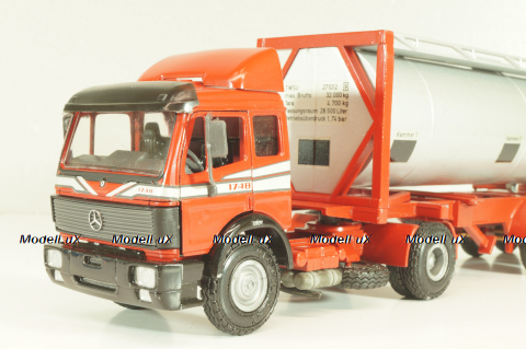 Mercedes-Benz 1748 S  tractor with semi trailer tankwechsel system, red/silver, 317/2, NZG 1:43