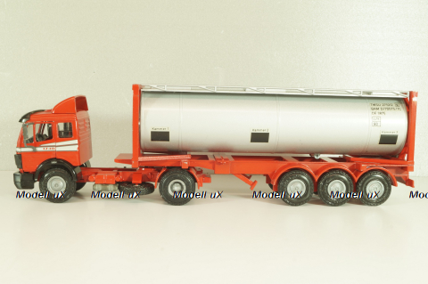 Mercedes-Benz 1748 S  tractor with semi trailer tankwechsel system, red/silver, 317/2, NZG 1:43