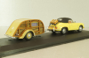 Porsche 356B Cabriolet with camping trailer and figuren, yellow, Cararama 1:43