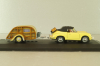 Porsche 356B Cabriolet with camping trailer and figuren, yellow, Cararama 1:43