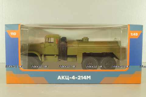 АКЦ-4-214М топливливозаправщик, на шасси Краз-214, хаки, Легендарные грузовики СССР №110, Modimio 1:43