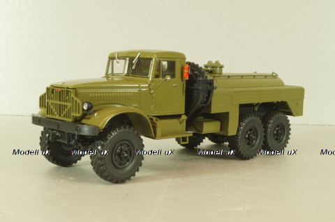 АКЦ-4-214М топливливозаправщик, на шасси Краз-214, хаки, Легендарные грузовики СССР №110, Modimio 1:43