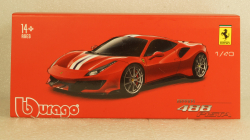 Ferrari 488 Pista year 2018 corsa red metallic, Burago 1:43