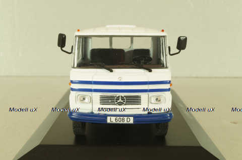 Mercedes L 608 D (W309) tow truck 1980, white/blue, MBOMS076, Altaya, Mercedes-Benz Offizielle Modell Sammlung #76, 1:43