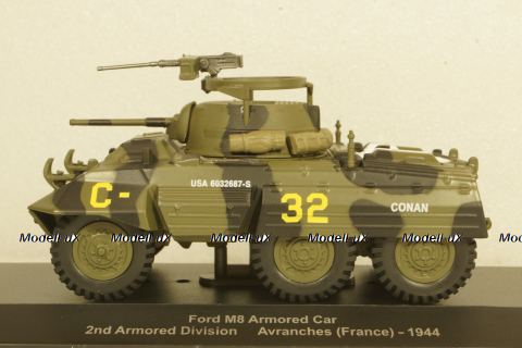 Ford M8 Armored Car 2nd Armored Division Avranches France green 1944, Altaya 1:43