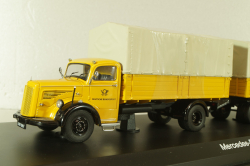 Mercedes L 6600 truck with trailer Deutsche Bundespost 1950, yellow, 8821, Schuco 1:43