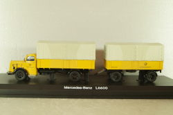 Mercedes L 6600 truck with trailer Deutsche Bundespost 1950, yellow, 8821, Schuco 1:43